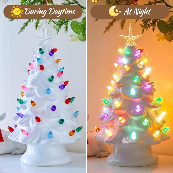 13 Inch Ceramic Christmas Tree Pre-lit Tabletop Christmas Tree Multicolor Lights - Picture 4 of 7